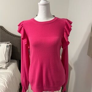 Elegant Fuchsia Ruffle Sleeve Sweater